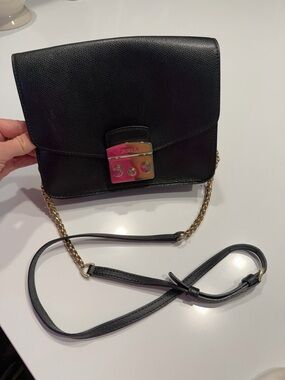 Furla Black Leather Crossbody with Gold-Tone Lock